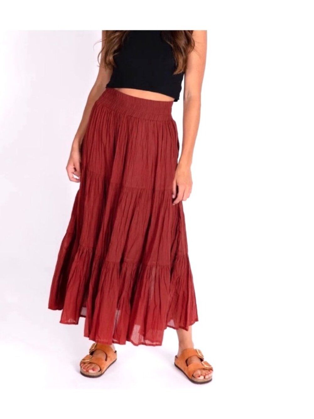 Natural Life Ariella Maxi Tiered Skirt Rust Brown Size M - Picture 2 of 14